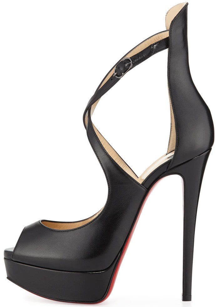 Christian Louboutin Marlenalta Crisscross-Strap Peep-Toe Platform Pumps in Black Leather