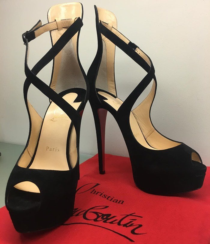 Christian Louboutin Marlenalta Crisscross-Strap Peep-Toe Platform Pumps in Black Suede2