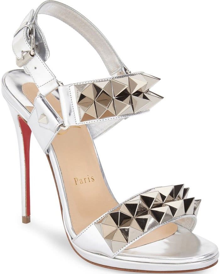 Silver Metallic Christian Louboutin "Miziggoo" Spiked Sandals