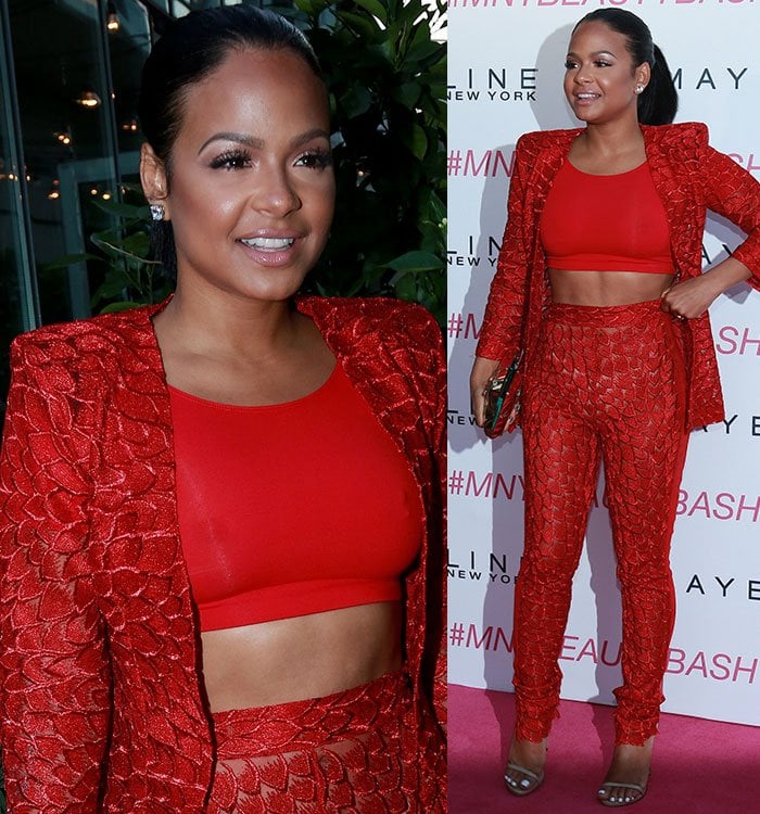 Christina Milian shows off her toned abs in a three-piece ensemble from Stello Yamashiro