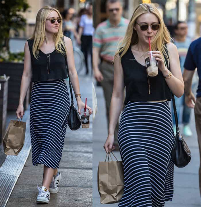 Dakota Fanning Striped Skirt2