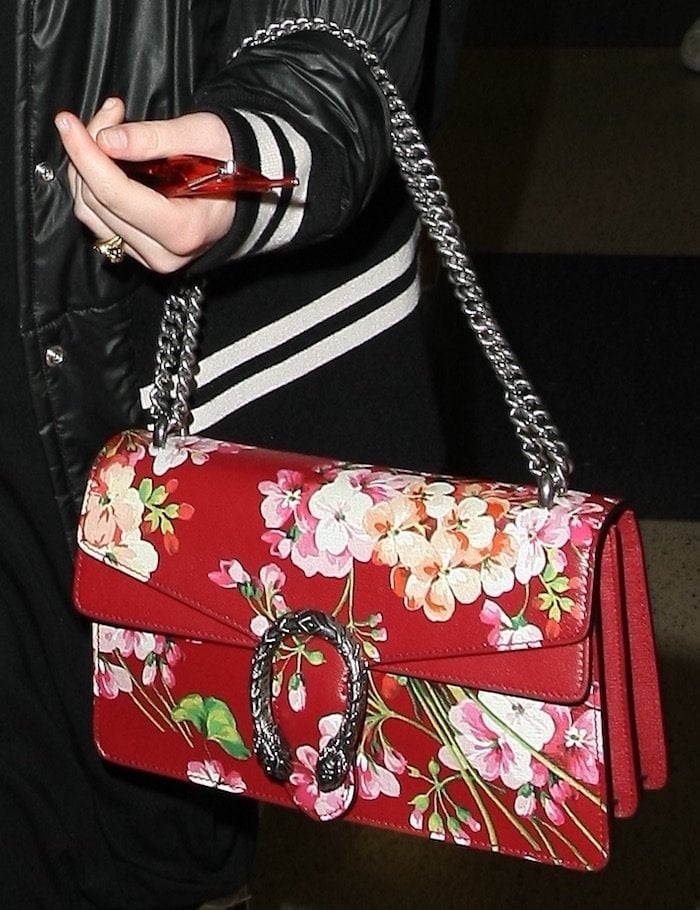 Elle Fanning's red Gucci Dionysus Blooms handbag