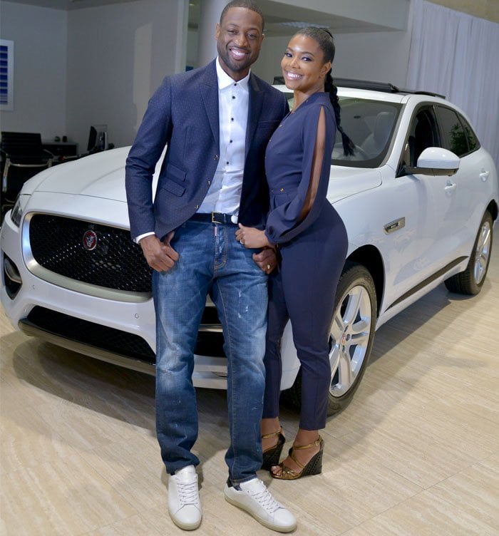 Gabrielle Union supports husband Dwyane Wade as he launches the new Jaguar XE at The Collection in Coral Gables