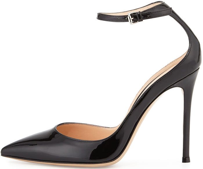 Black Gianvito Rossi Patent Low-Collar Ankle Wrap Pump