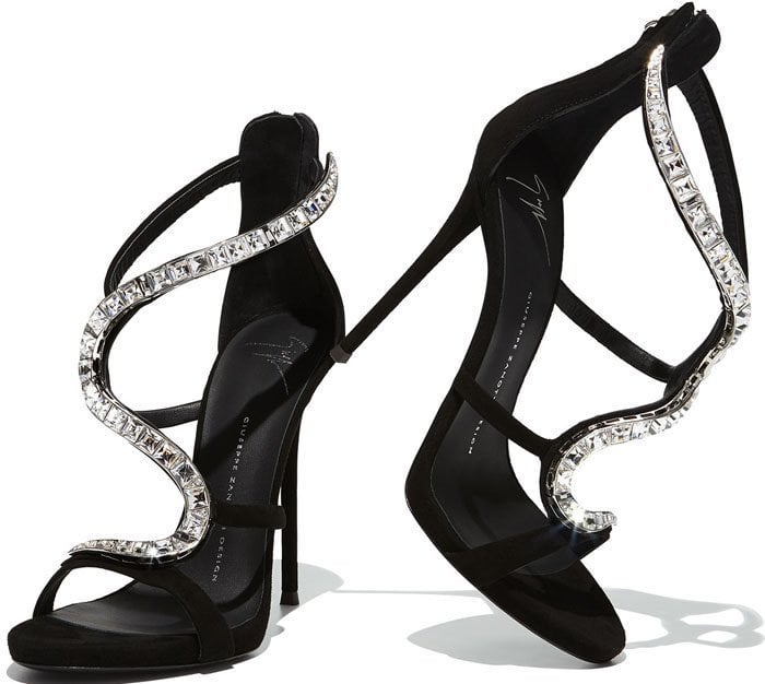 Giuseppe Zanotti "Venere" Wavy Crystal Suede 115mm Sandal