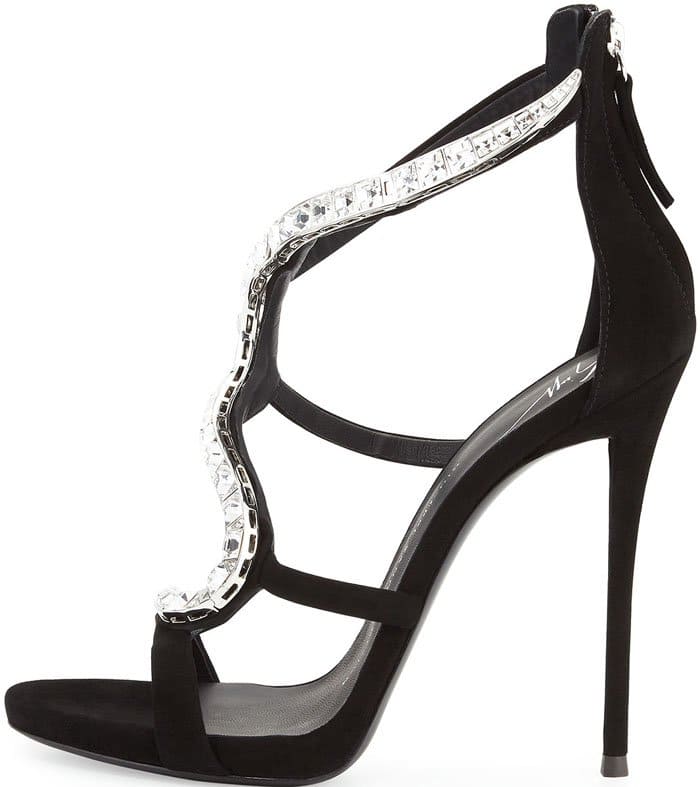 Giuseppe Zanotti "Venere" Wavy Crystal Suede 115mm Sandal