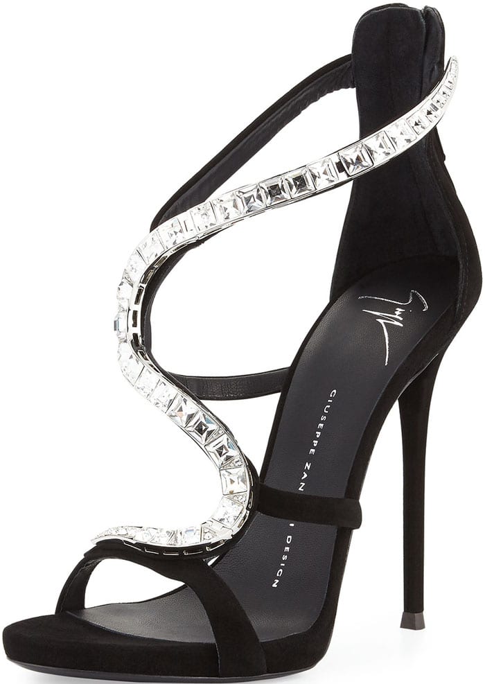 Giuseppe Zanotti "Venere" Wavy Crystal Suede 115mm Sandal