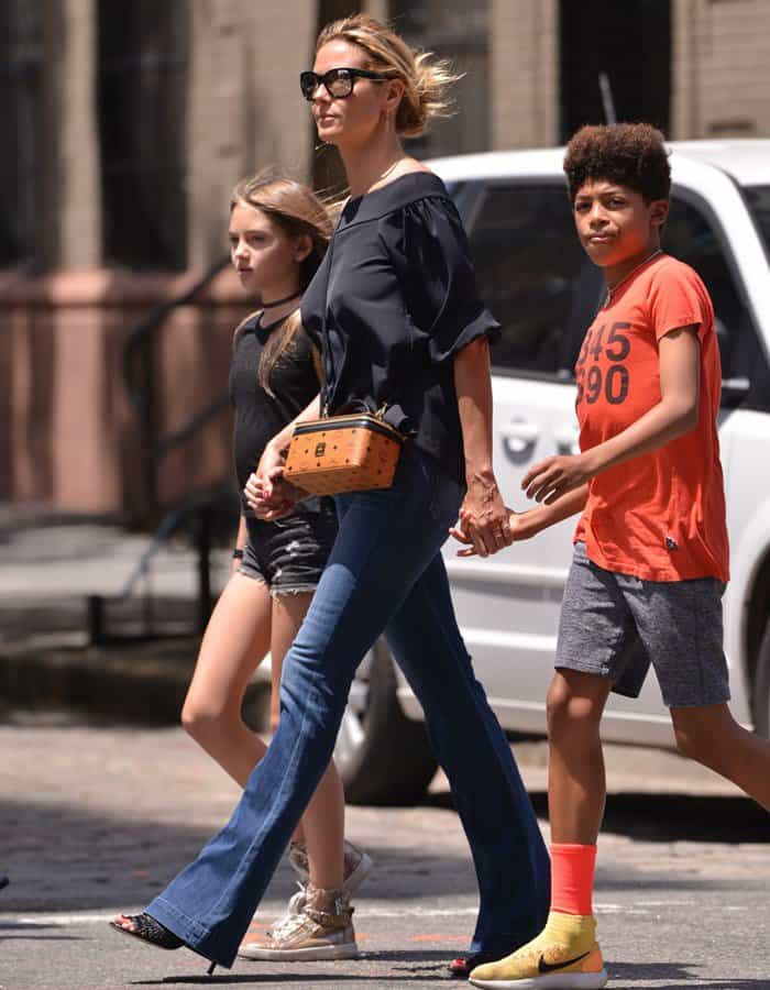 Heidi Klum and her family walking around the Tribeca neighborhood in Lower Manhattan