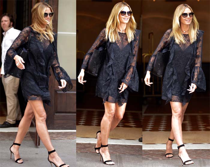 Heidi Klum keeps things chic in black as she heads to a "Project Runway" filming