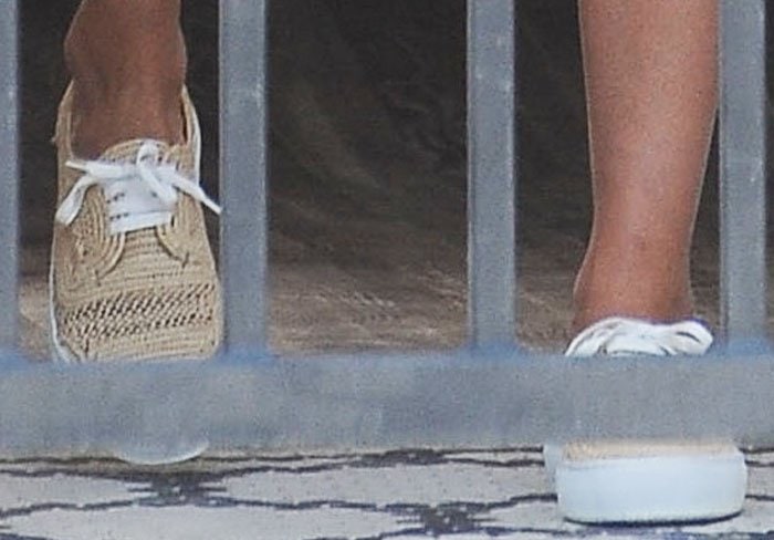 Jessica Alba stepped out in the chic and breathable Robert Clergerie "Teba" raffia sneakers, perfect for effortless summer style