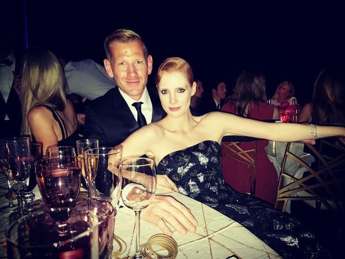 British fashion designer Paul Andrew seemed to have a good time with American actress Jessica Chastain