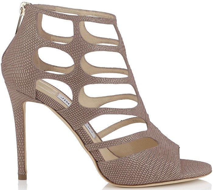 Jimmy Choo Ren Nude Glitter Printed cutout suede sandals