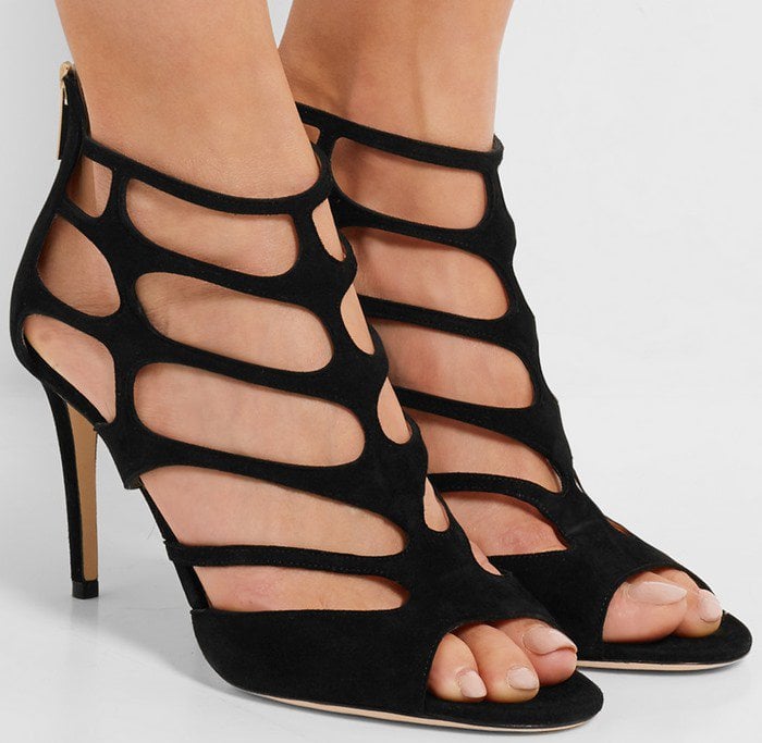 Jimmy Choo Ren black cutout suede sandal