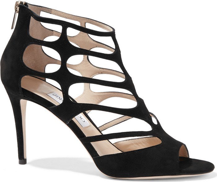 Jimmy Choo Ren black cutout suede sandals