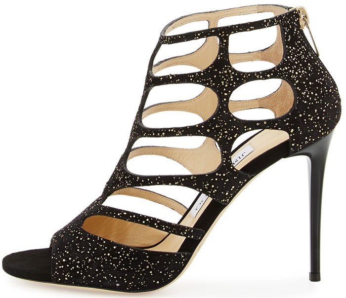 Jimmy Choo Ren gold black cutout suede sandal