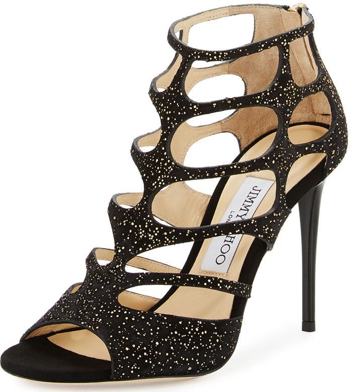 Jimmy Choo Ren gold black cutout suede sandals