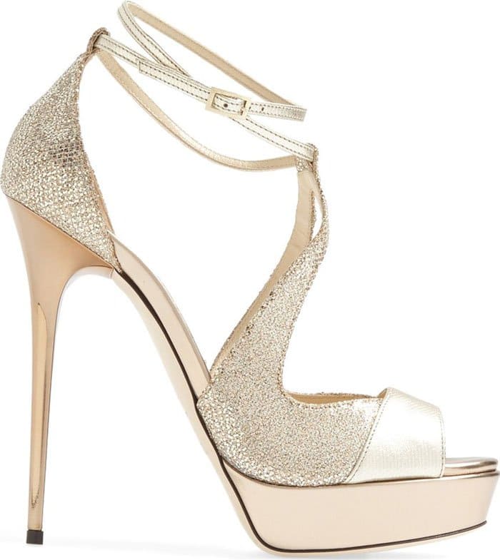 Jimmy Choo "Valdia" Glitter & Metallic Leather Strappy Sandals