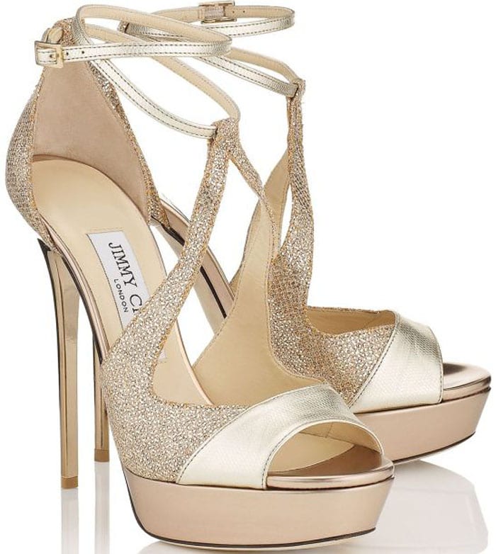 Jimmy Choo "Valdia" Glitter & Metallic Leather Strappy Sandals