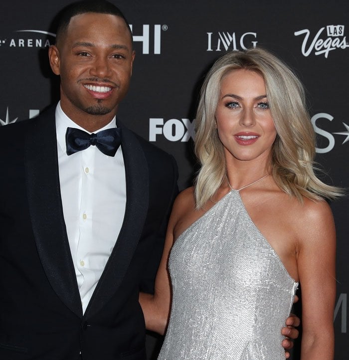 Julianne Hough poses with her Miss USA co-host Terrence J