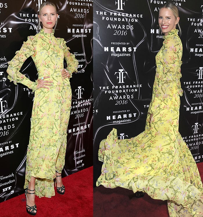 Karolina-Kurkova-flowy-yellow-floral-Erdem-dress