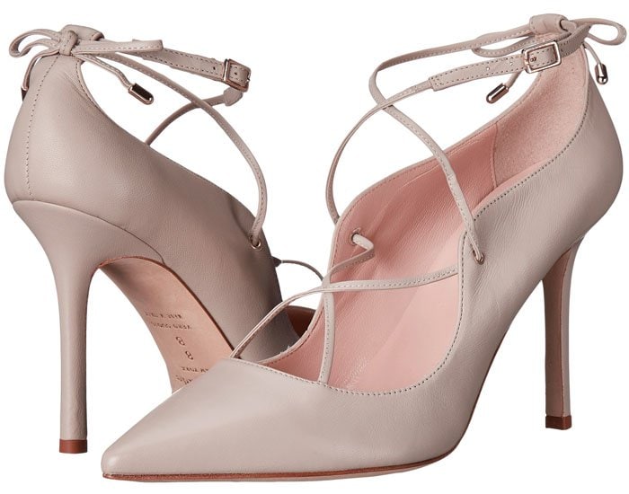 Pale Taupe Nappa "Priscilla" Lace-Up Pumps