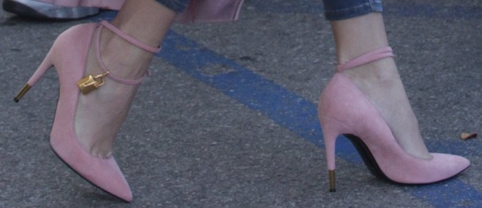 Khloe Kardashian wearing Tom Ford double ankle strap pumps