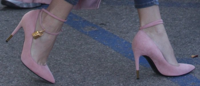 Khloé Kardashian wearing Tom Ford double ankle strap pumps