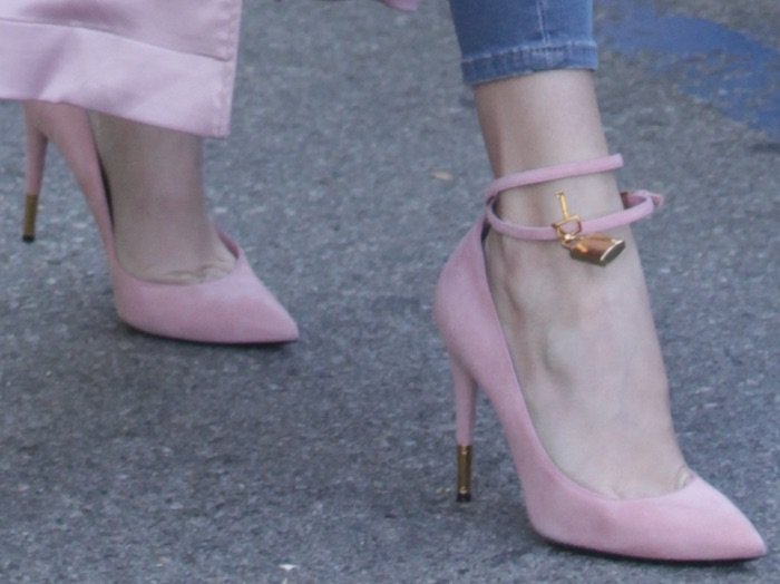 Khloe Kardashian wearing Tom Ford double ankle strap pumps