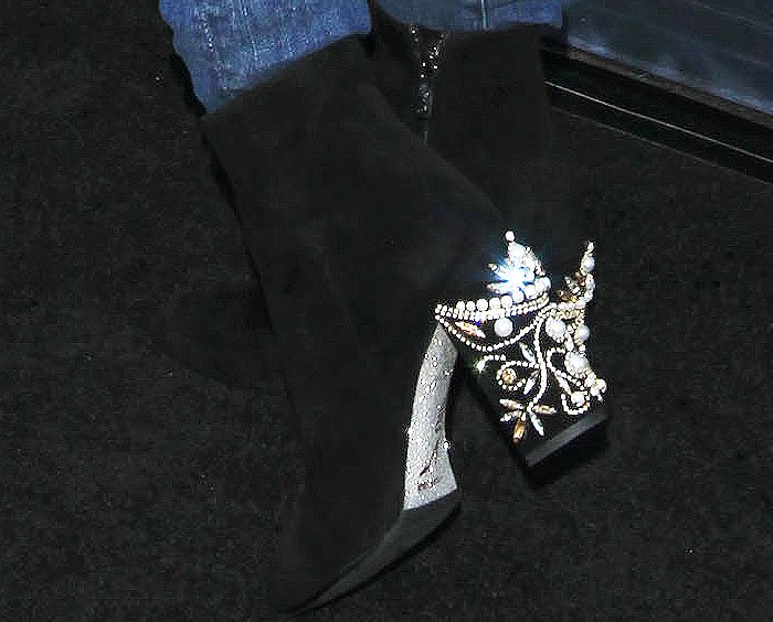 Lucy Hale shows off the embellished heels of her René Caovilla boots