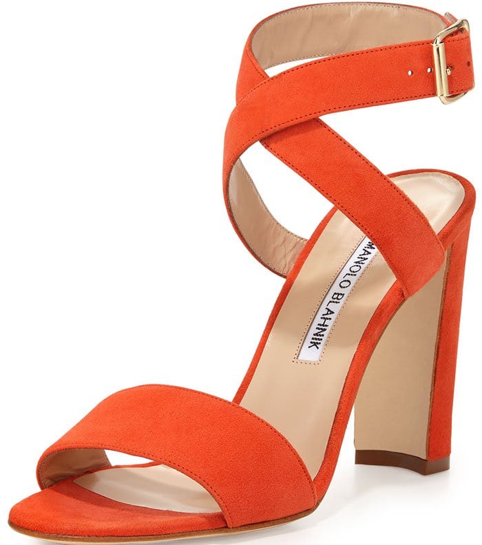 Orange Manolo Blahnik Tondala Suede Ankle-Wrap Sandal