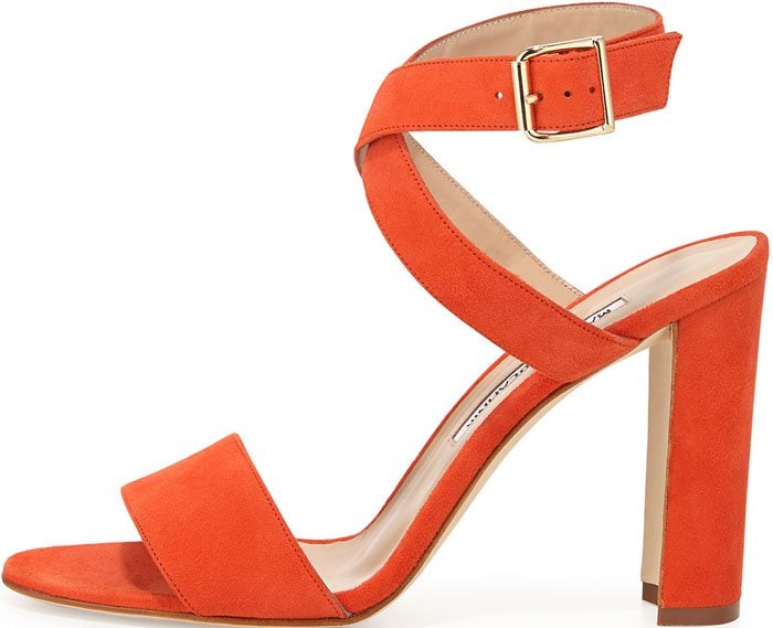 Orange Manolo Blahnik Tondala Suede Ankle-Wrap Sandal