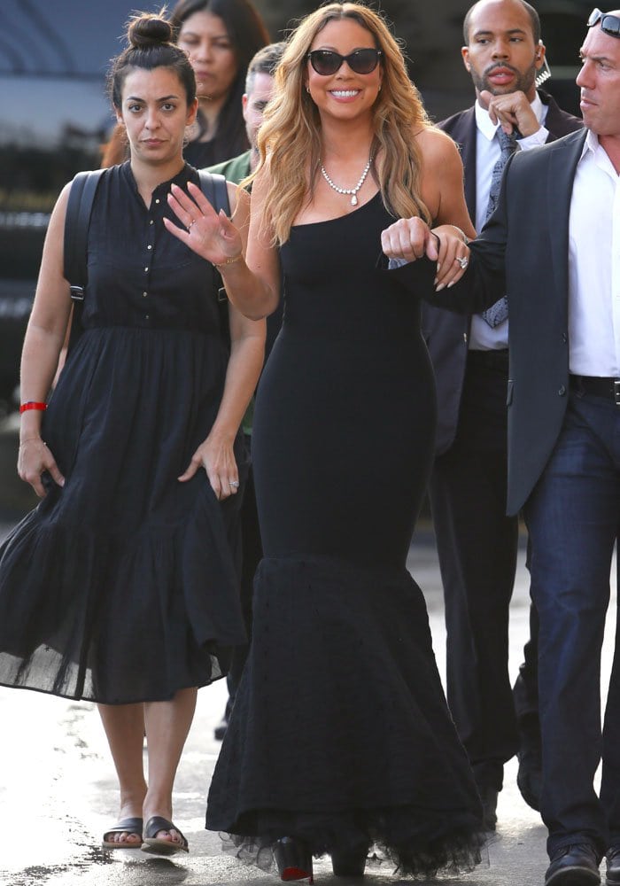 Mariah Carey leaves Jimmy Kimmel Live! after signing autographs and posing for pictures with fans