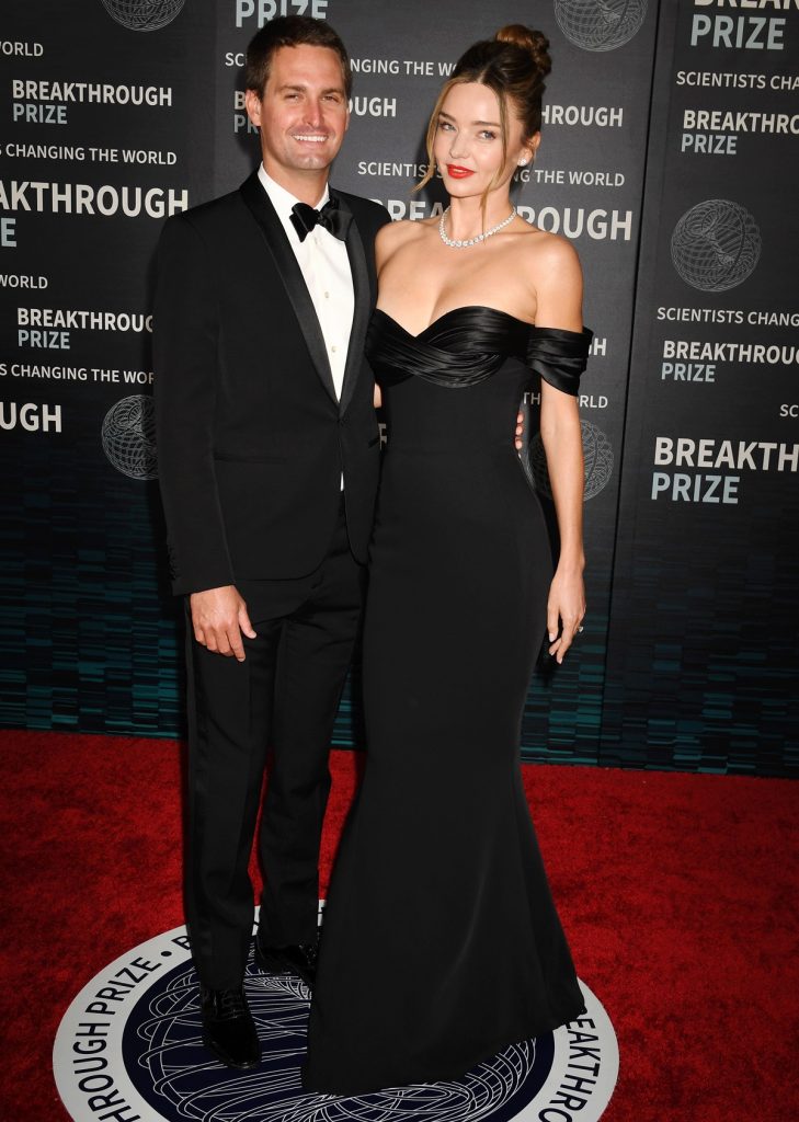 Miranda Kerr Stuns in Black Dress With Evan Spiegel at Breakthrough ...