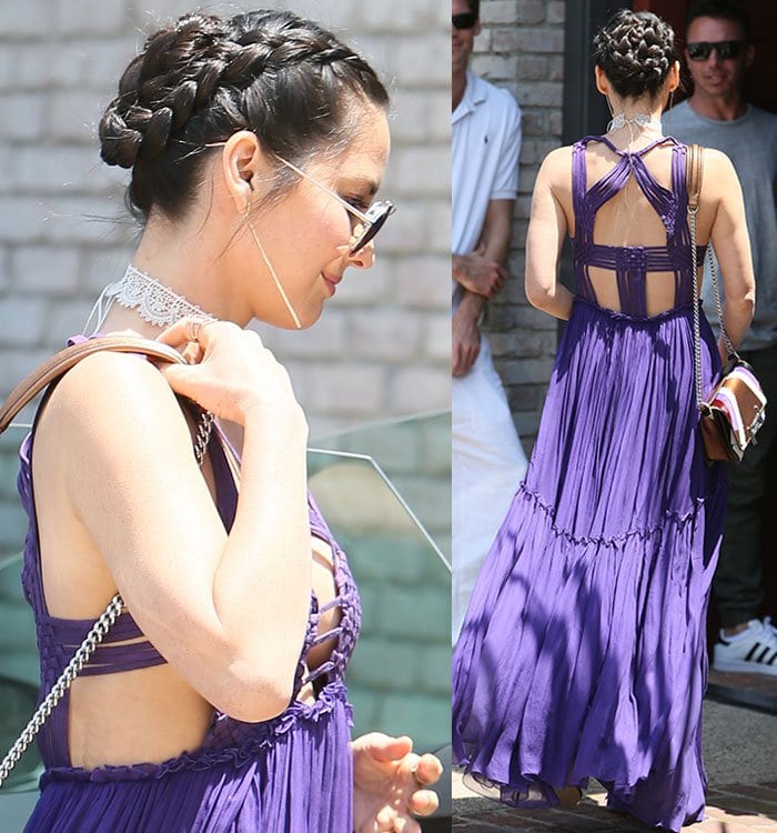 Olivia Munn shows off her intricate braided hairstyle as she leaves Joel Silver's Memorial Day Party