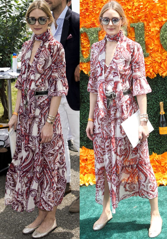 Olivia Palermo wears a handkerchief-printed Chelsea28 dress to the Veuve Clicquot Polo Match