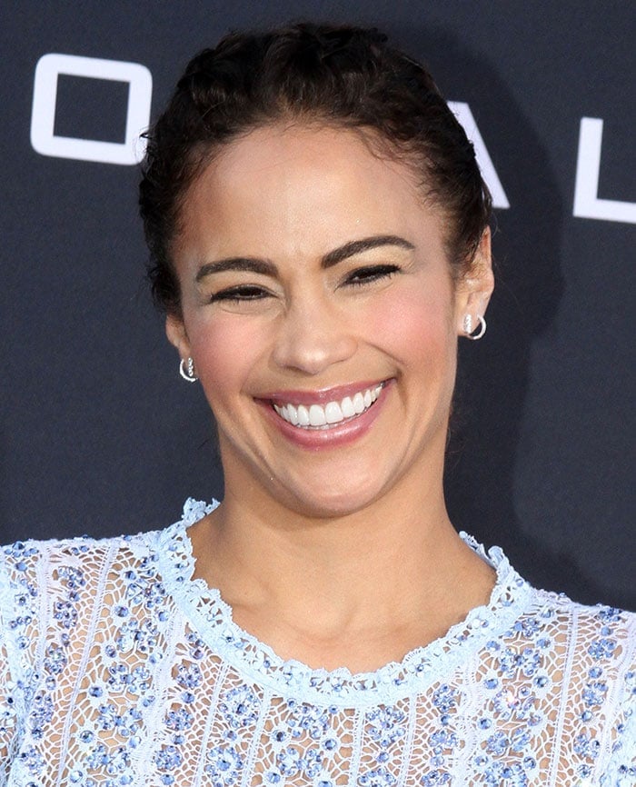 Paula Patton sweeps her hair back for the L.A. Premiere of "Warcraft"