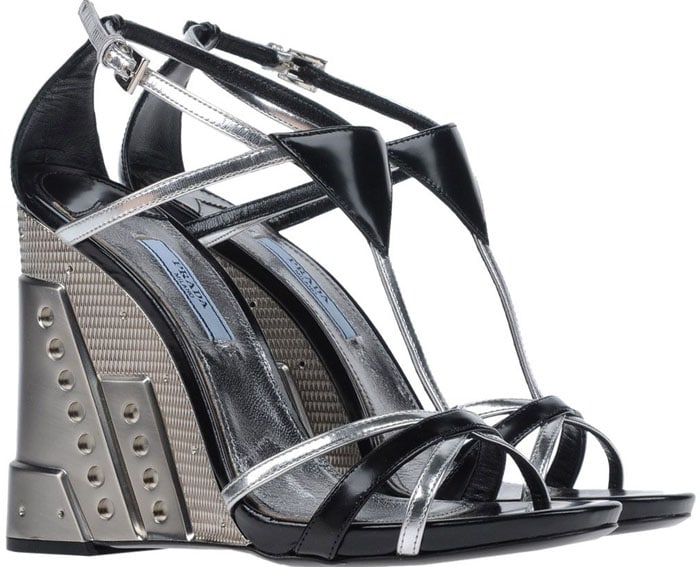 Prada Perforated Sandals Silver Sandals