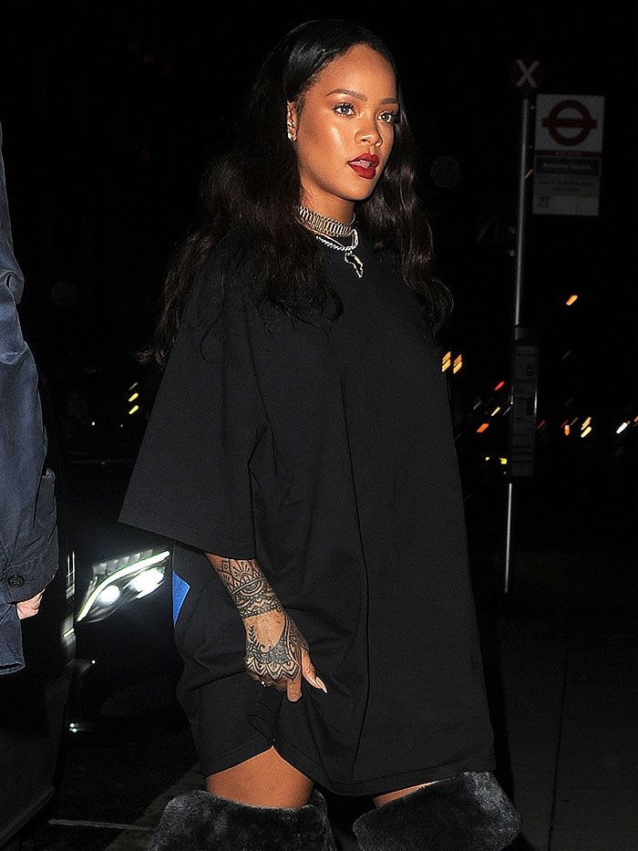 Rihanna Wears Ridiculous Jacquard Fur-Topped Thigh-High Pirate Boots