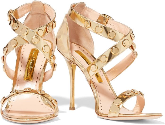 Gold Rupert Sanderson Tiffany Embellished Metallic Sandals