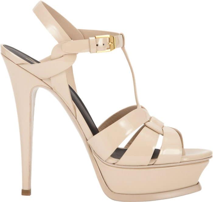 Beige Saint Laurent Tribute Platform Sandals