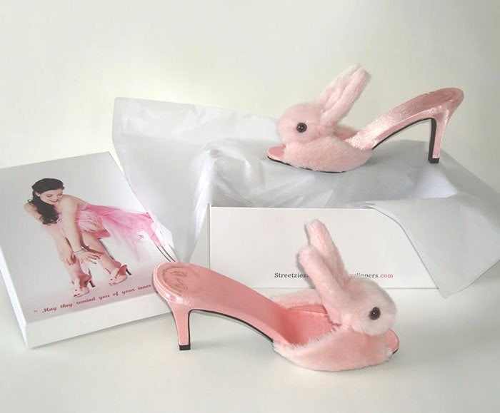 Plush Pink Streezies High Heel Bunny Slippers