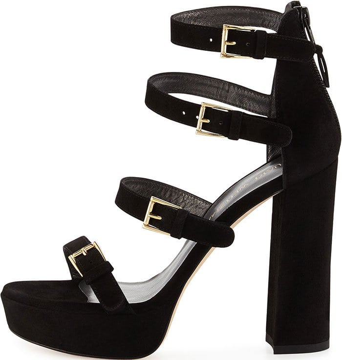 Black Suede Stuart Weitzman "Fourbucks" Sandals