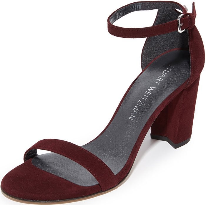 Burgundy Stuart Weitzman "Nearlynude" Suede Sandals