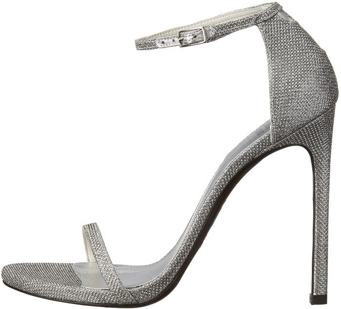 Stuart Weitzman "Nudist" Glitter Sandals in Silver Noir