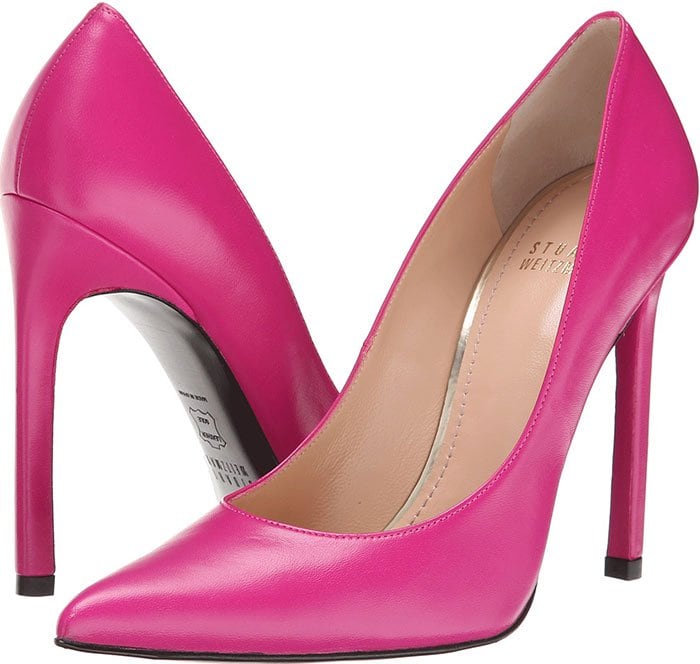 Pink Leather Stuart Weitzman "Queen" Pointy-Toe Pumps
