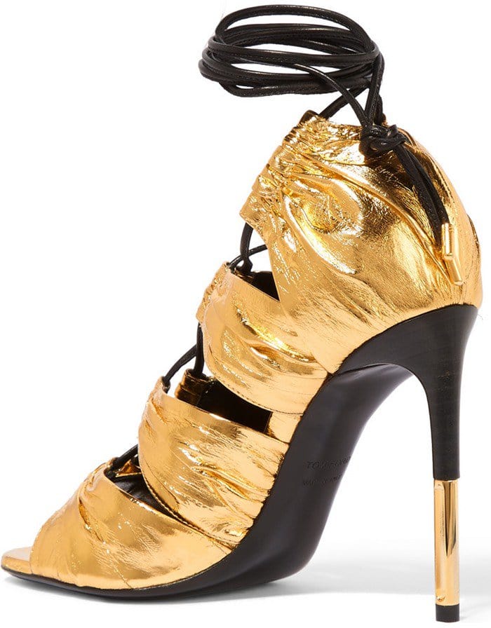 Tom Ford Metallic Laminated Eel Lace-Up "Stardust" Cage Sandal