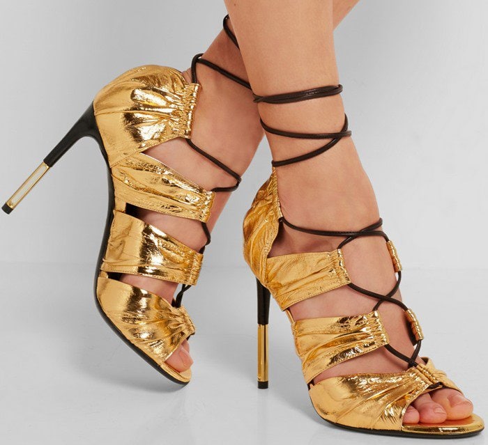 Tom Ford Metallic Laminated Eel Lace-Up "Stardust" Cage Sandal