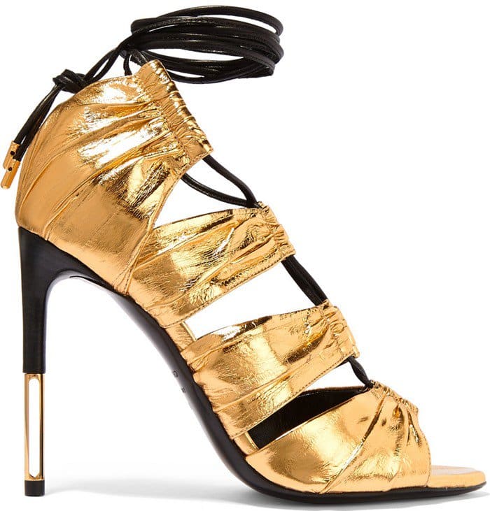 Tom Ford Metallic Laminated Eel Lace-Up "Stardust" Cage Sandal