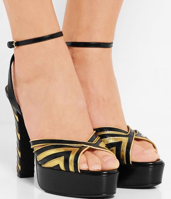 Gold Metallic Striped Valentino Leather Platform Sandals