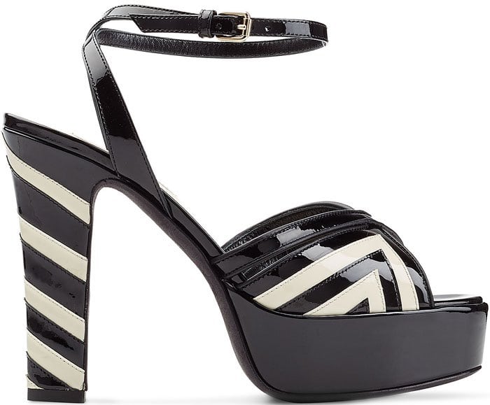 Black and White Striped Valentino Leather Platform Sandals
